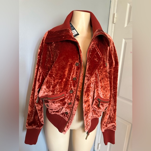 True Religion Velvet Bomber Jacket in Rich Red - Picture 1 of 7